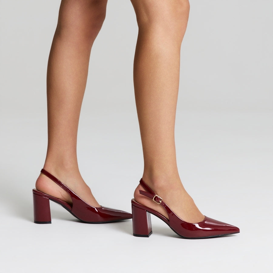 Elio Slingback Block Heels - Wine Patent