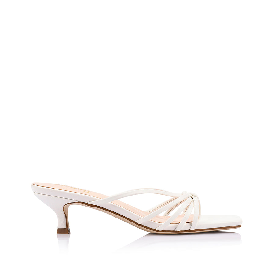 Alexis Kitten Heel Mules - Chalk White