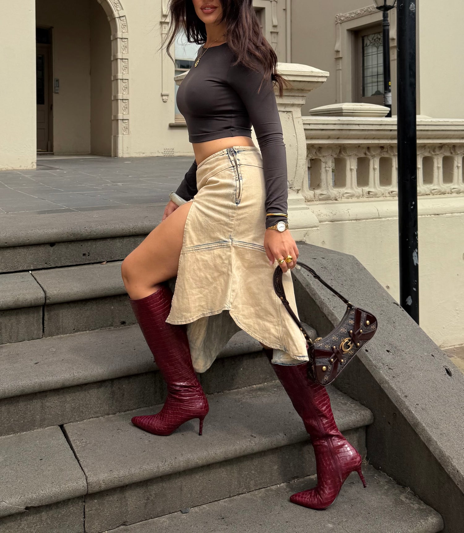 Bessie Tall Boots - Wine Croc