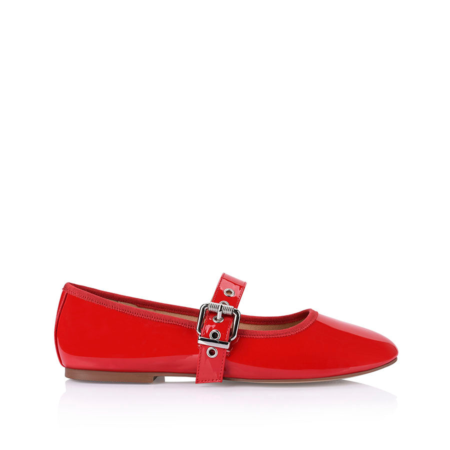 Banks Buckled Mary-Jane Flats Red Patent – Verali Shoes