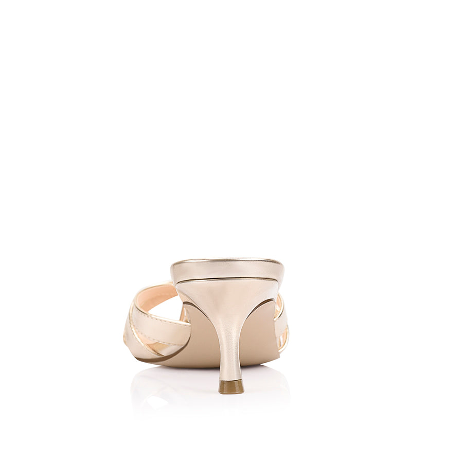 Women's champagne gold kitten heel mules