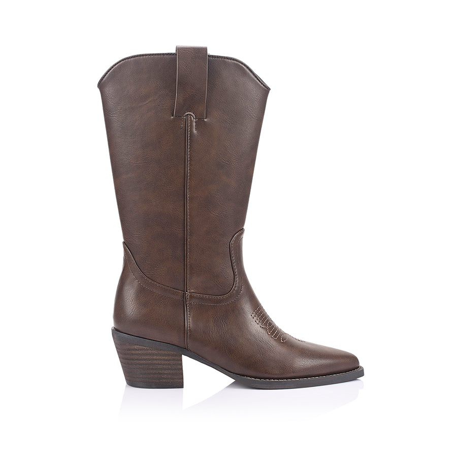 Benny Cowboy Boots - Chocolate Brown Distressed