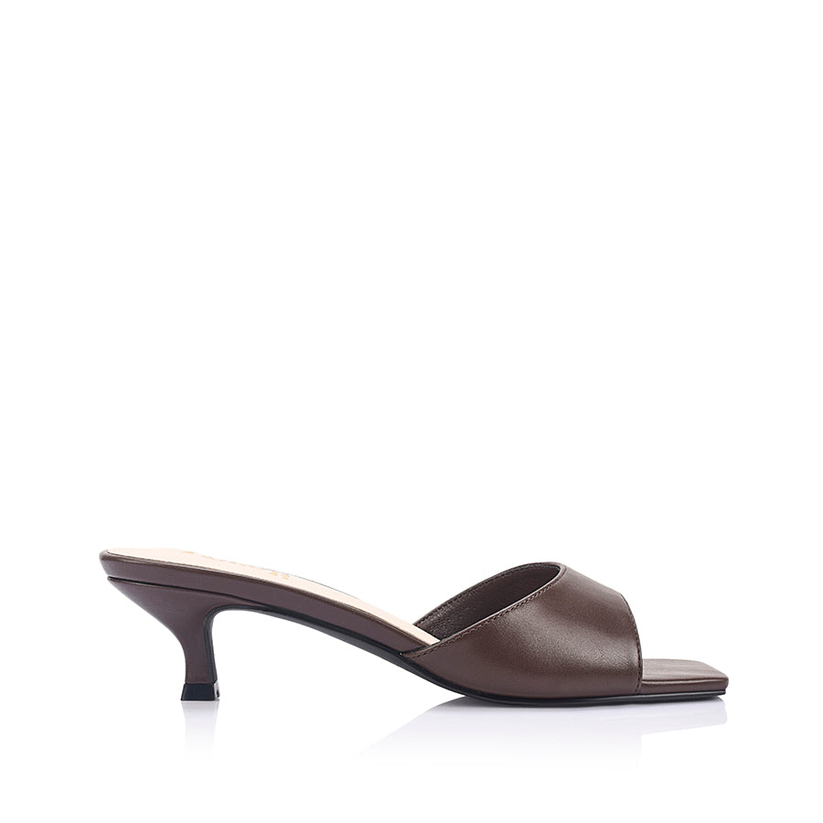 Alyssa Kitten Heel Mules - Chocolate Brown