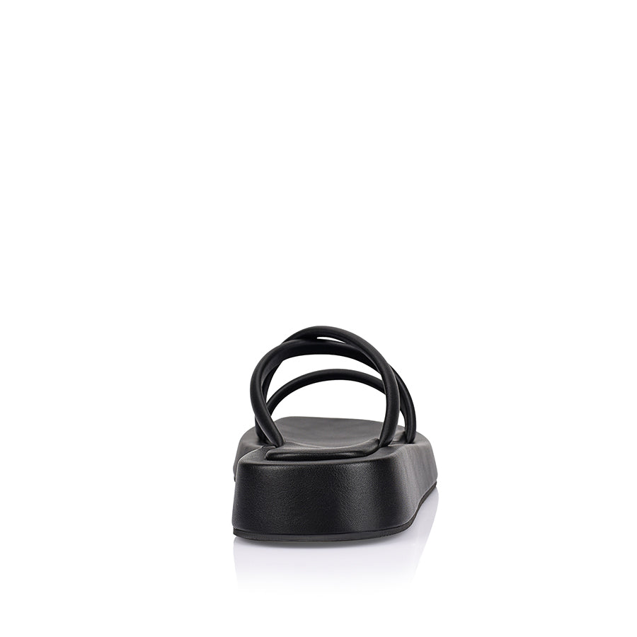 Women's black strappy platform slide