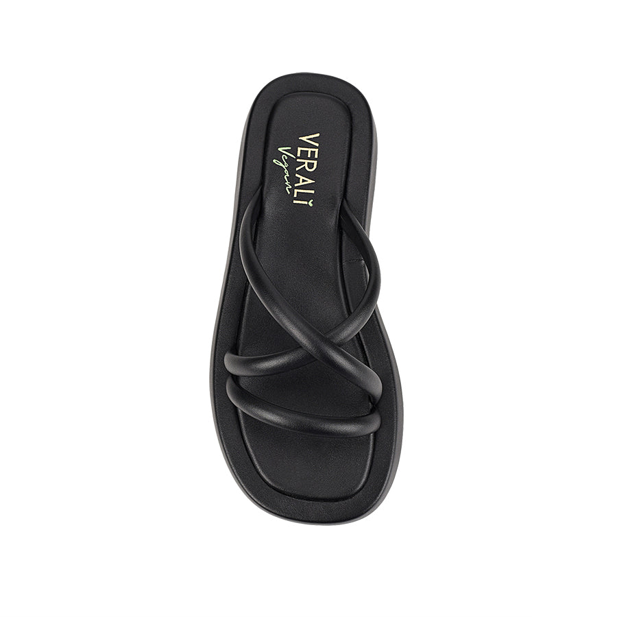 Women's black strappy platform slide