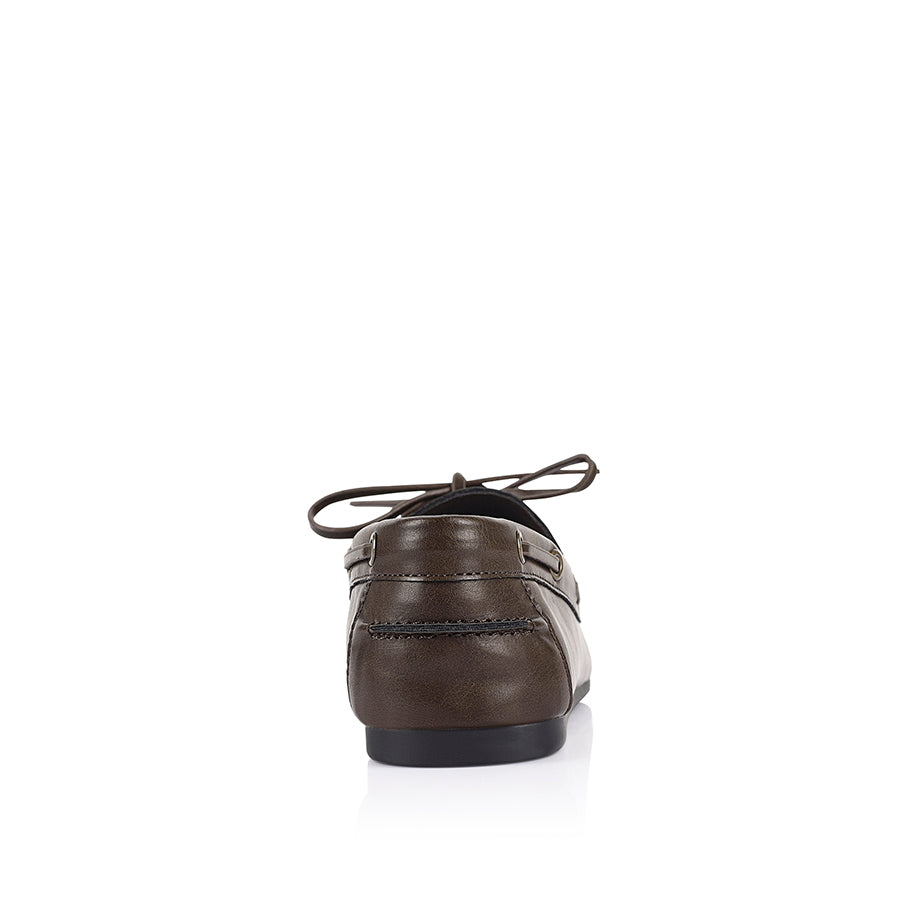 Distressed vegan leather boat shoe with lace detailing