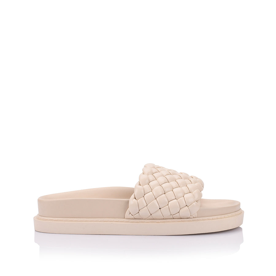 Women's bone neutral braided slip on footbed slides