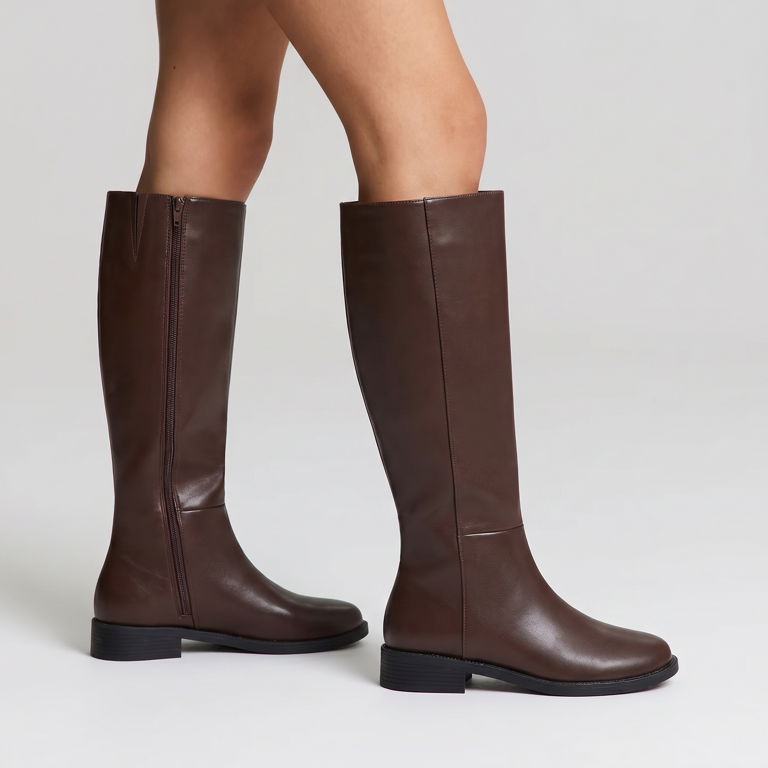 Gabe Flat Knee High Boots - Chocolate Brown