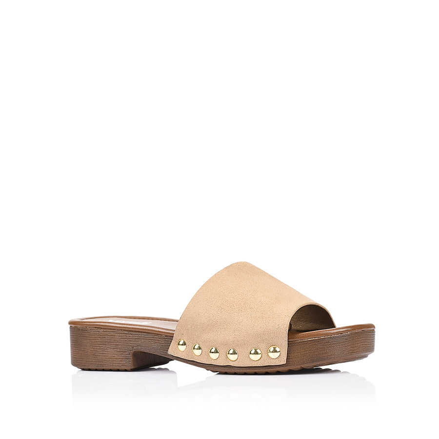 Women's slip on boho clogs with microsuede upper and studded details