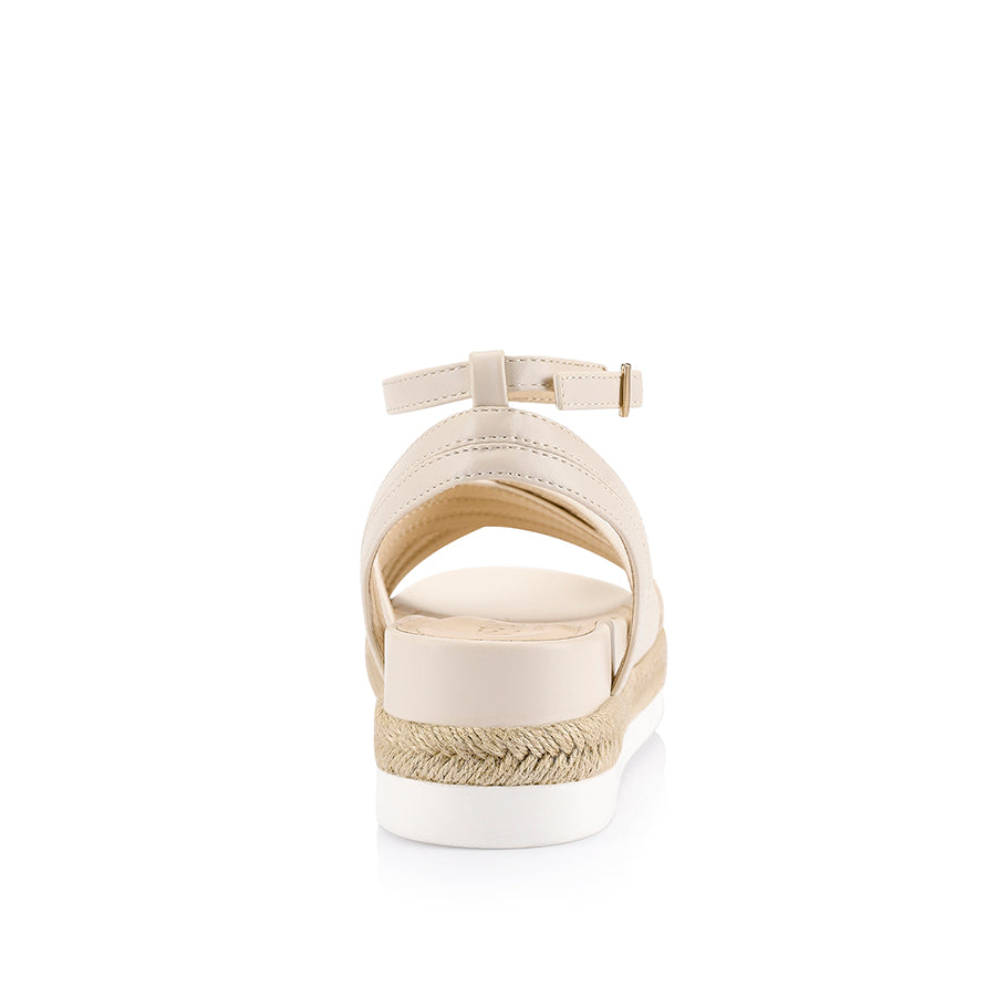 Women's low wedge sandal in bone nude with rope detailing