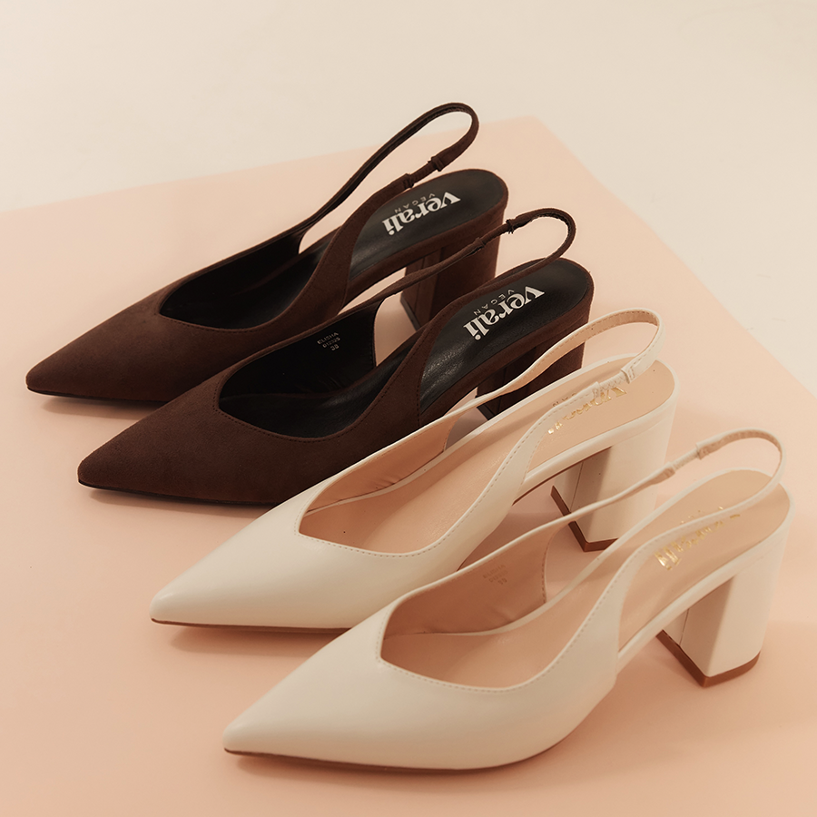 Elisha Slingback Block Heels - Chalk White