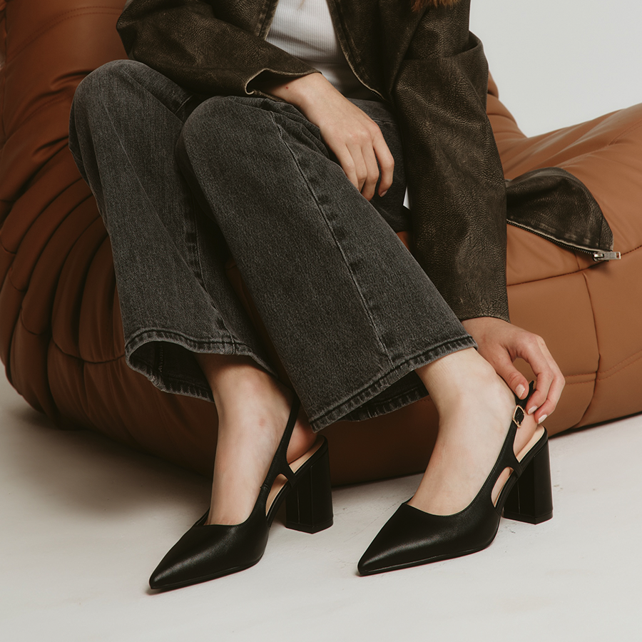 Elton Slingback Block Heels - Black