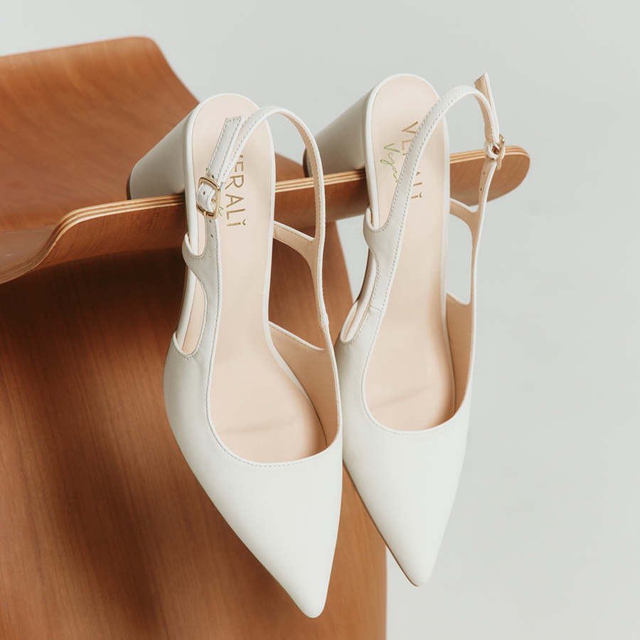 Elton Slingback Block Heels - Chalk White