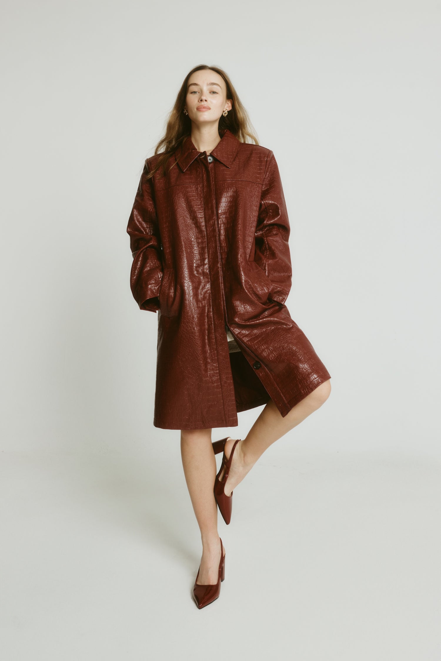 Elton Slingback Block Heels - Wine Patent