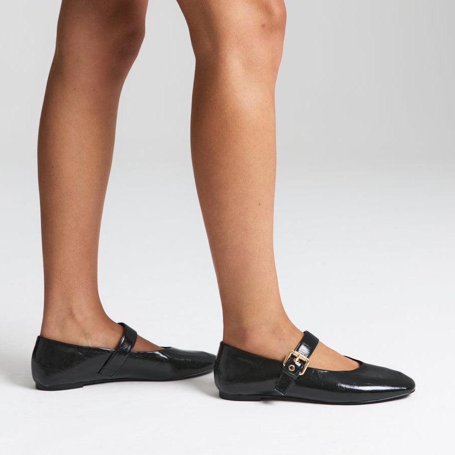 Europe Mary-Jane Flats - Black Crinkle