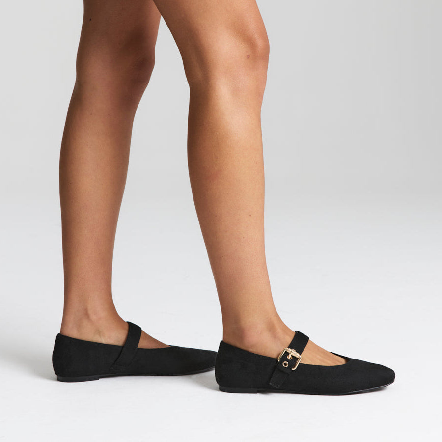 Europe Mary-Jane Flats - Black Micro