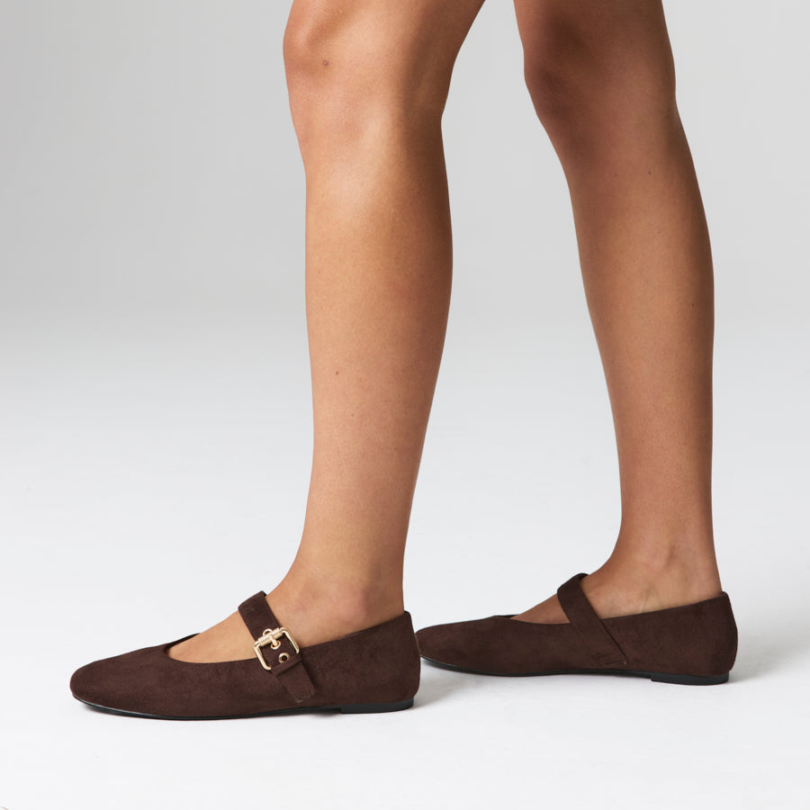 Europe Mary-Jane Flats - Chocolate Brown Micro