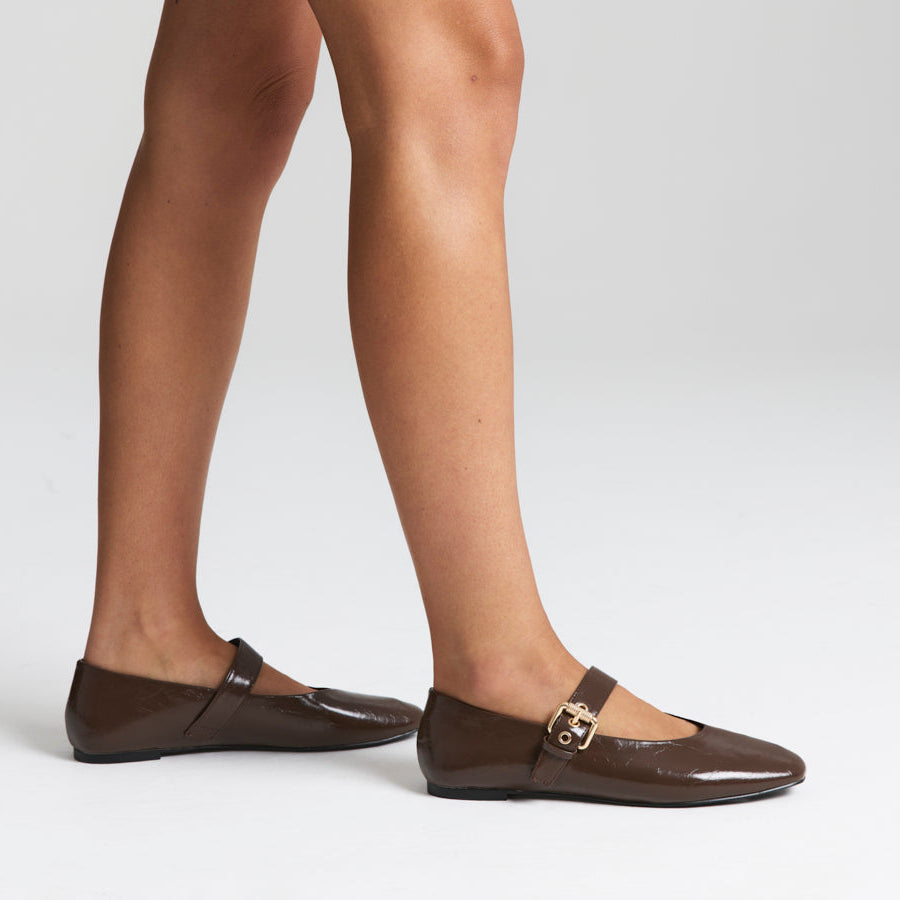 Europe Mary-Jane Flats - Chocolate Brown Crinkle