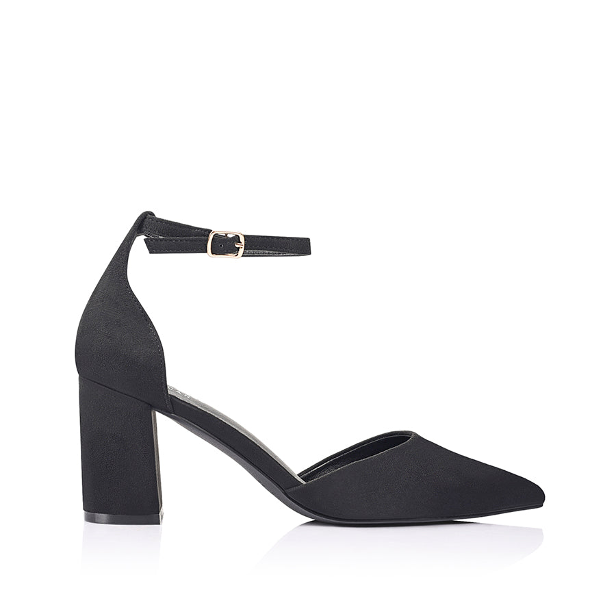 Eli Closed Toe Block Heels Black Micro – Verali Shoes
