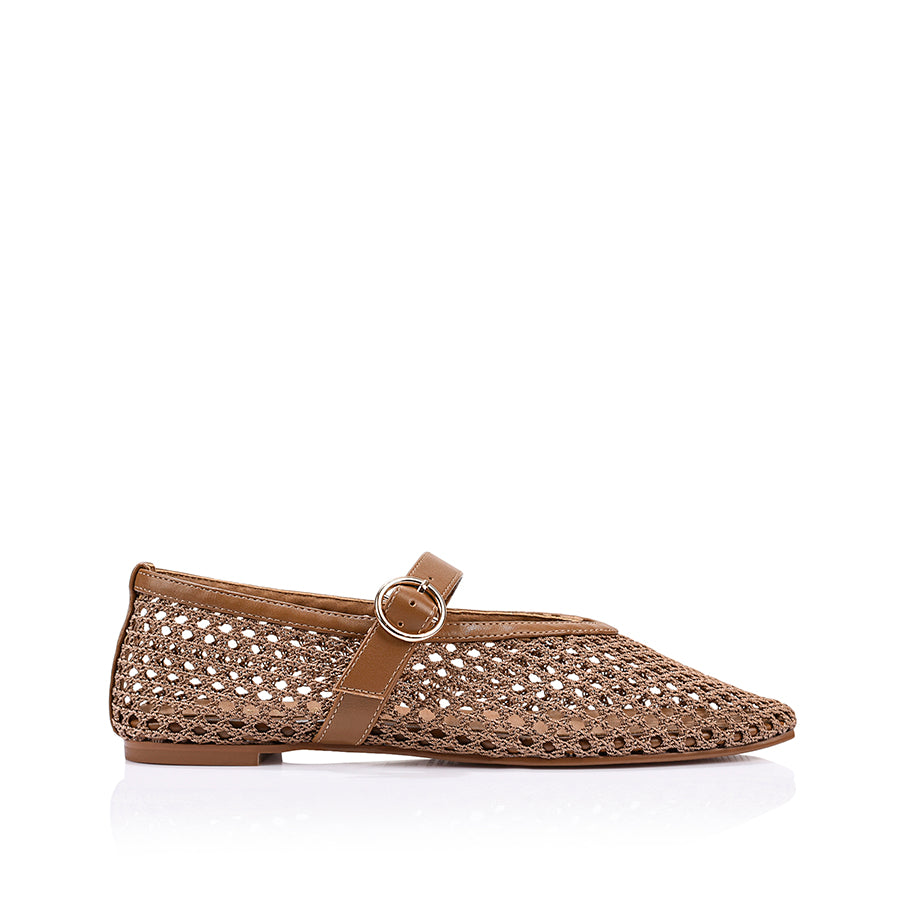 Eunice Mary-Jane Flats - Dark Camel Tan