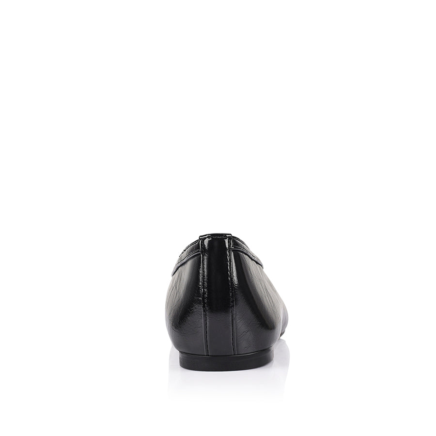 Black crinkle flat with square toe shape and v high vamp