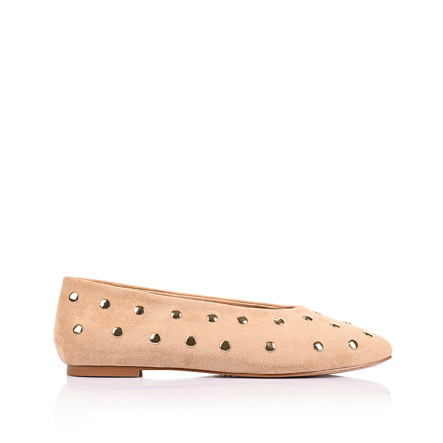 Euri Studded Ballet Flats - Sand Beige Micro