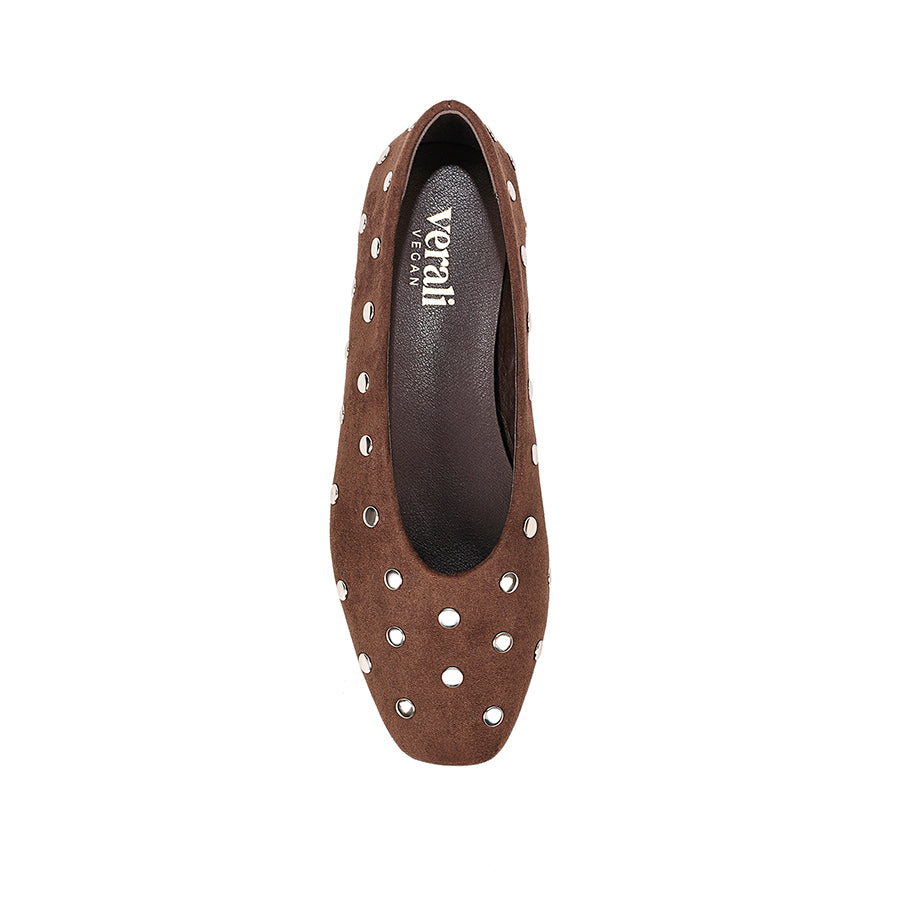 Euri Studded Ballet Flats - Chocolate Brown Micro