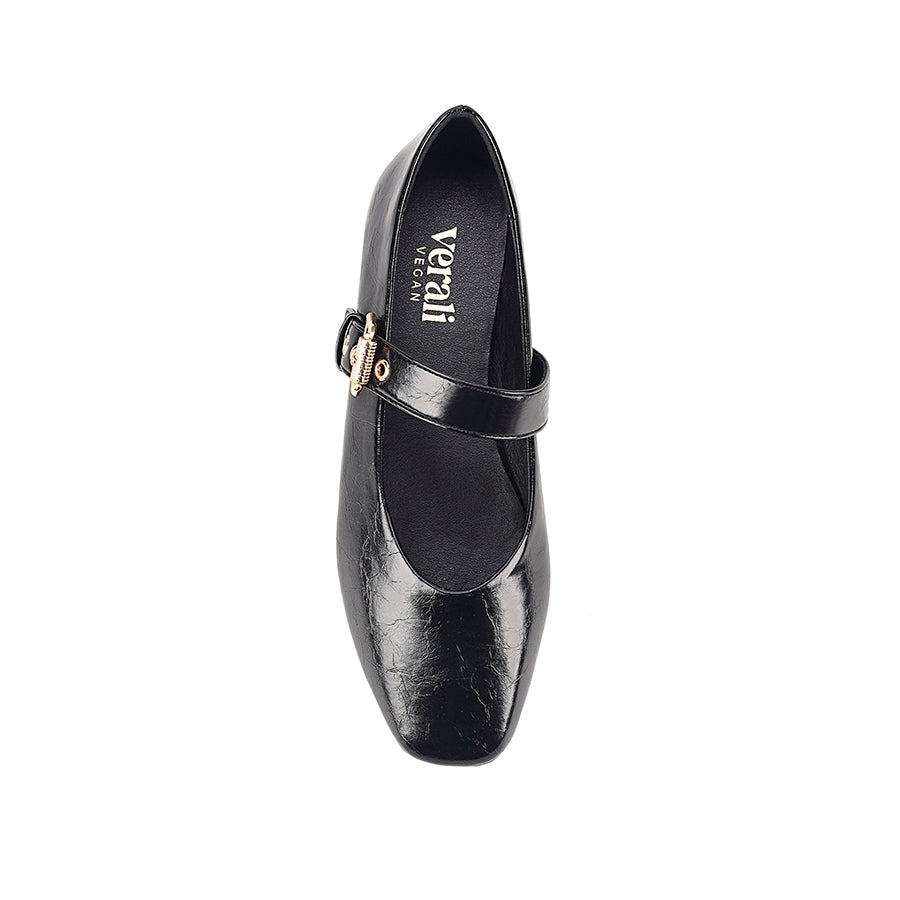 Crinkled texture Mary-Jane ballet flat with gold buckle