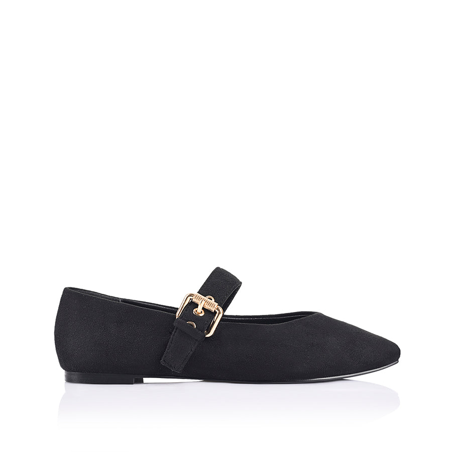 Microfibre texture Mary-Jane ballet flat with gold buckle