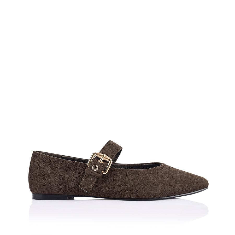 Microfibre texture Mary-Jane ballet flat with gold buckle