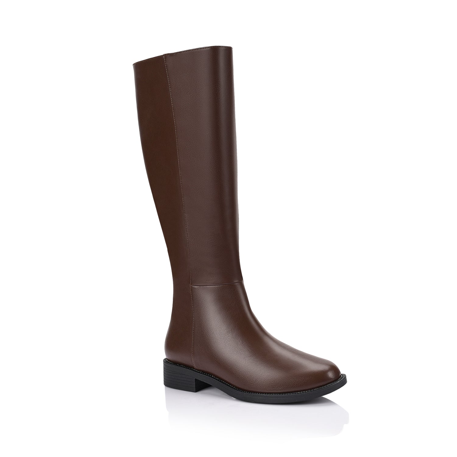 Womens chocolate brown flat knee high riding boot