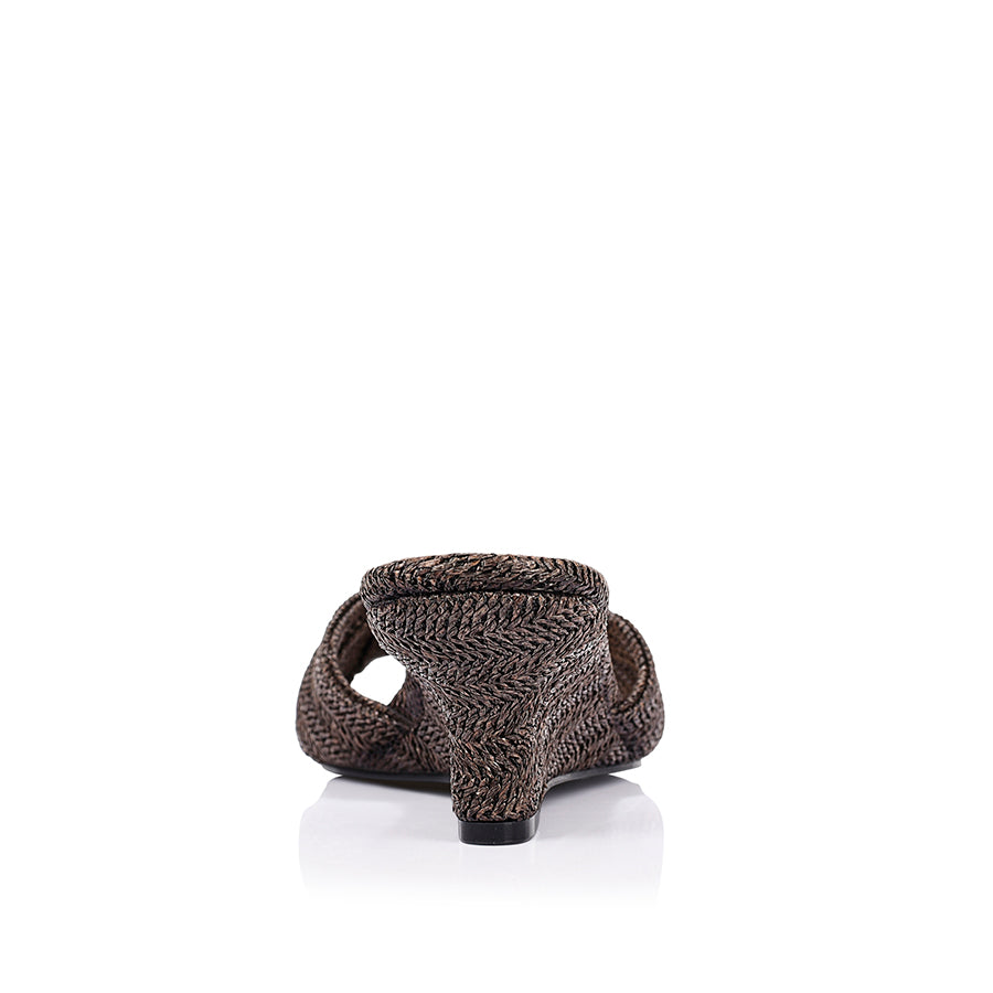 Gabriella Mule Wedges - Chocolate Brown Raffia