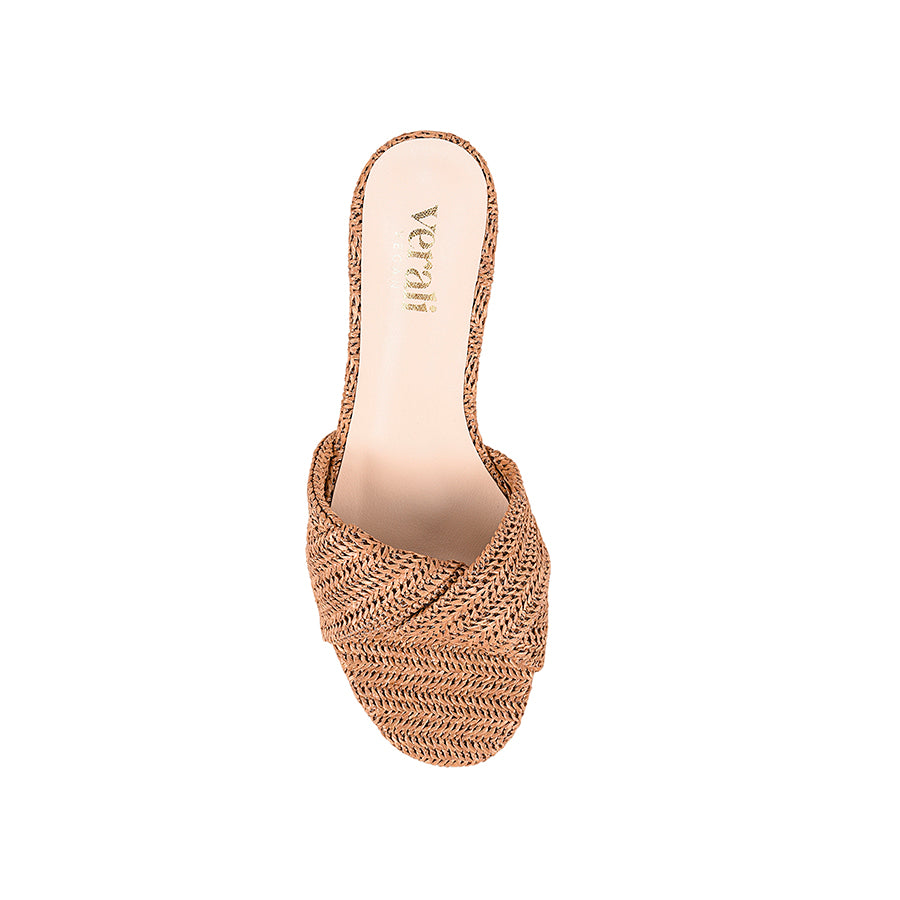 Gabriella Mule Wedges - Tan Raffia