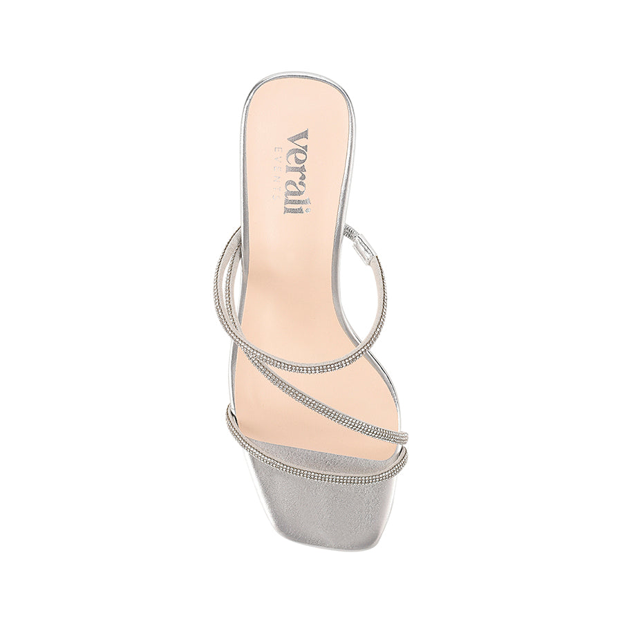 Silver high-heeled sandal with thin straps