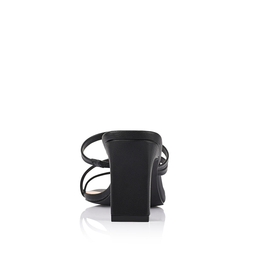Women's black vegan strappy mule with thin block heel
