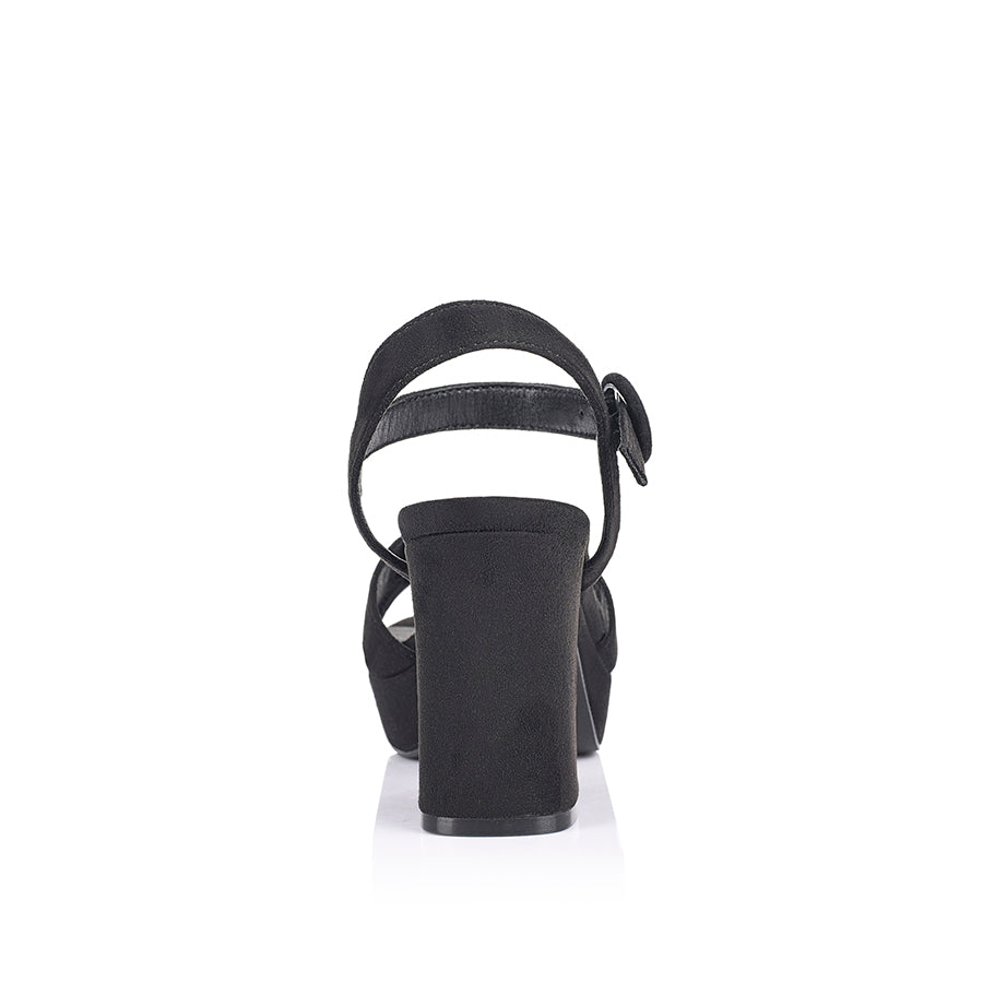 Black microsuede sandal platform heel