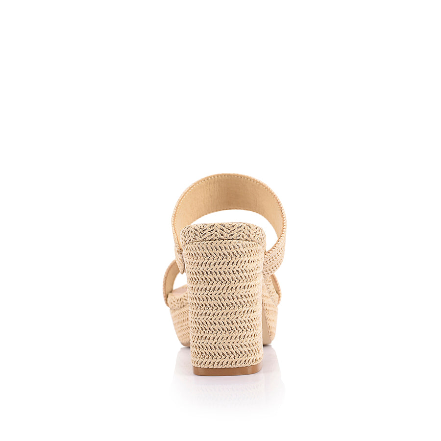 Women's woven raffia platform block heel mules