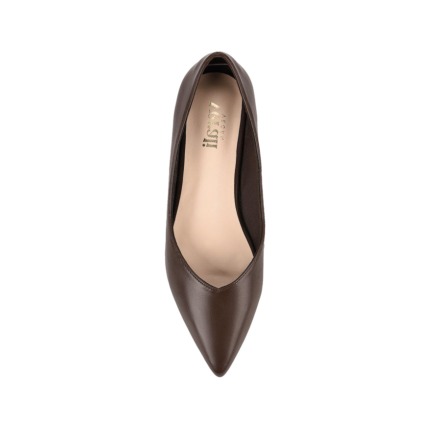 Women's chocolate brown vegan ballet flats with pointed toe