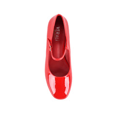 Women's red patent Mary Jane block heel shoes