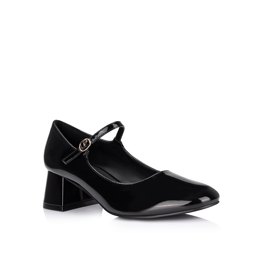 Kenna Mary Jane Block Heels Black Patent Verali Shoes
