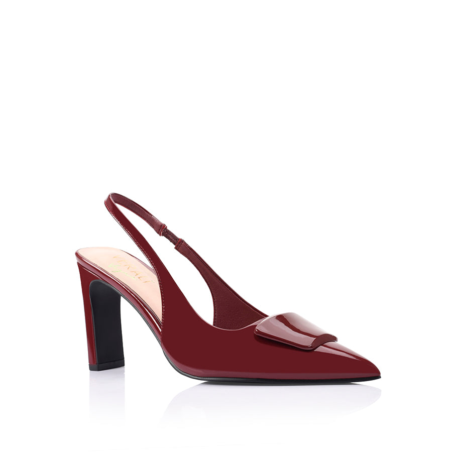 Women's red wine patent slingback with block heel