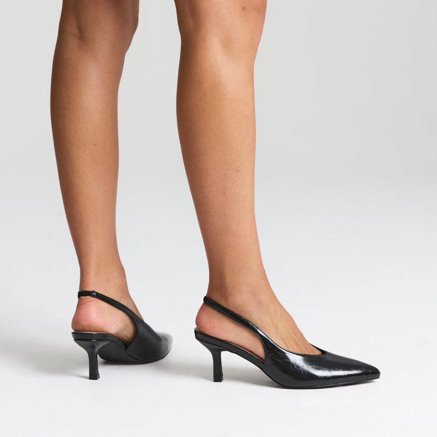 Lockwood Sling Back Stilettos - Black Crinkle