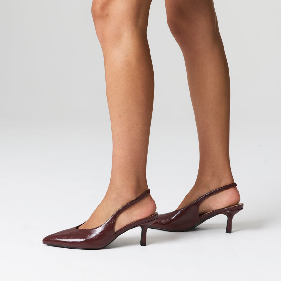 Lockwood Sling Back Stilettos - Berry Red Crinkle