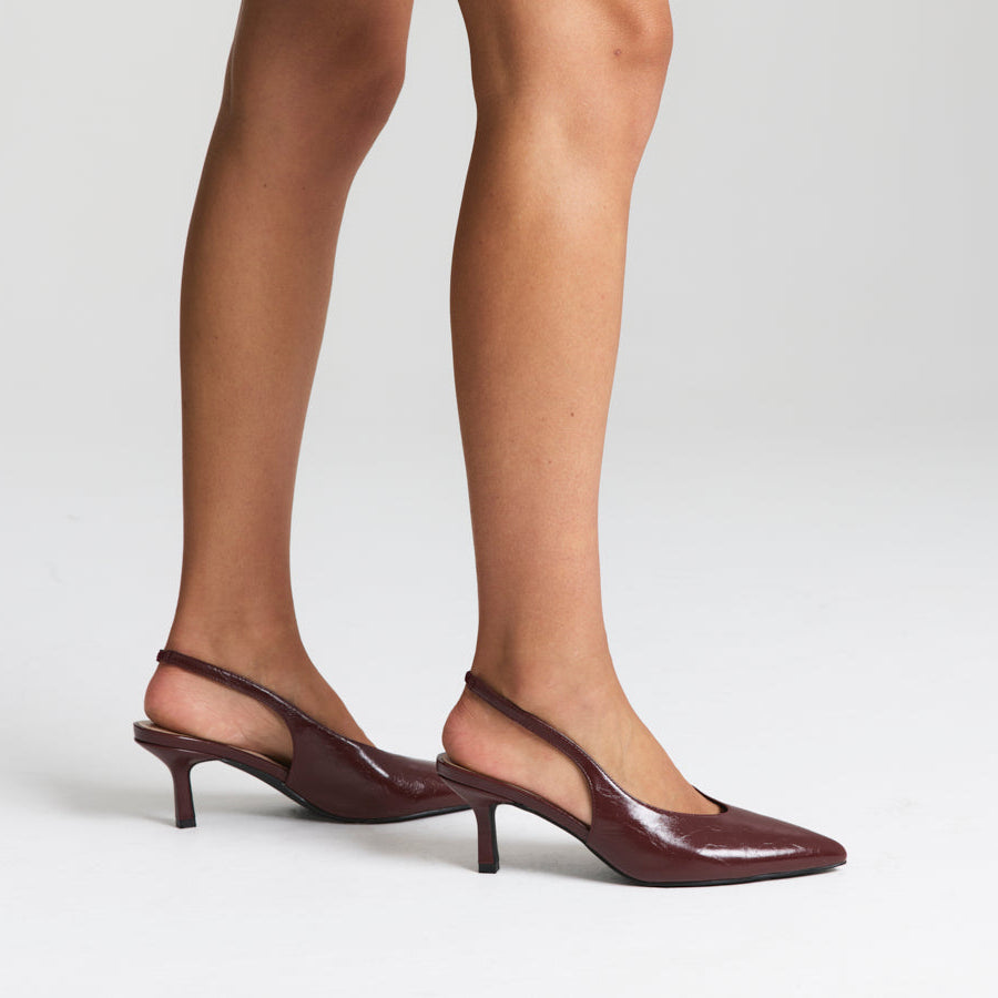 Lockwood Sling Back Stilettos - Berry Red Crinkle