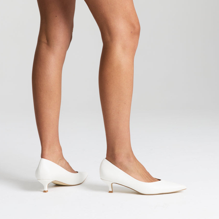 Lucy Kitten Heel Pumps - Chalk White