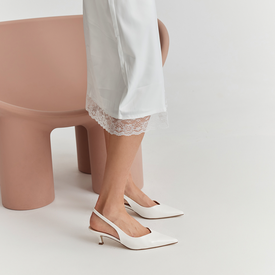 Lush Slingback Kitten Heels - Chalk White