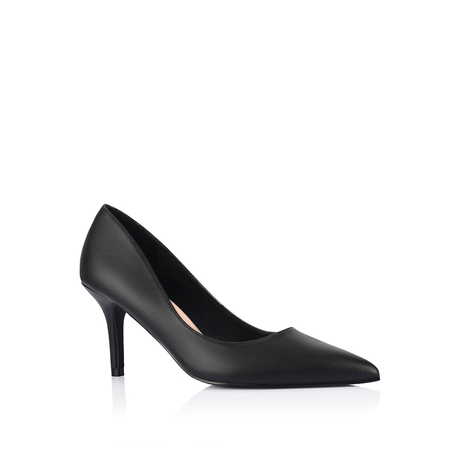 Black high-heeled shoe with smooth upper