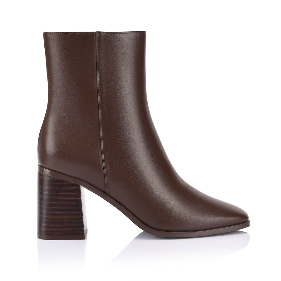 Women's chocolate brown vegan square toe heeled ankle boot