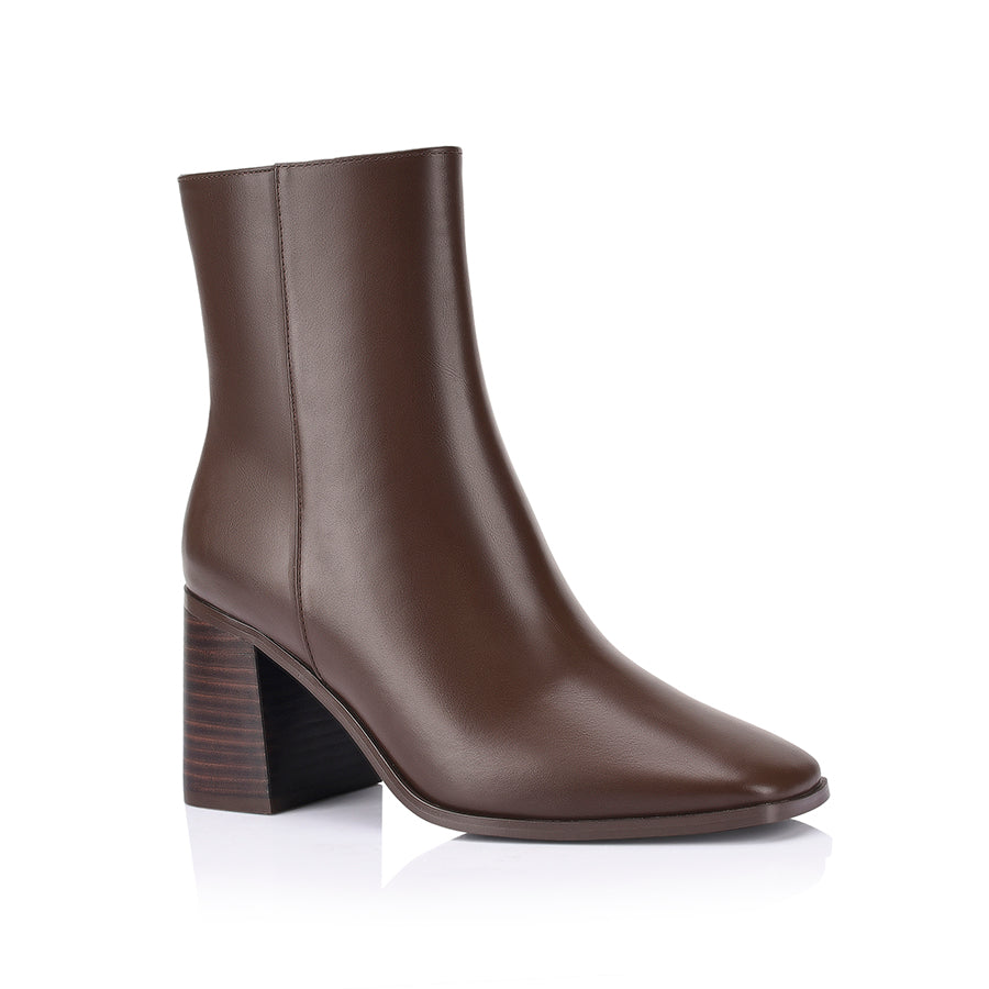 Women's chocolate brown vegan square toe heeled ankle boot