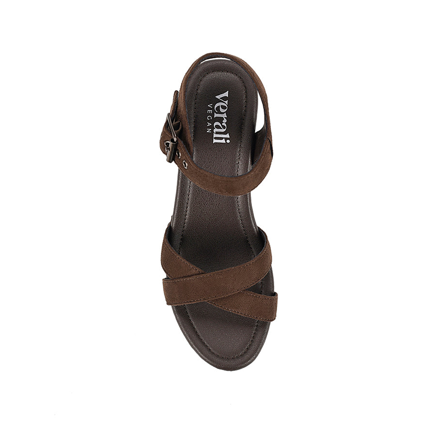 Women's chocolate brown microsuede vegan clog strappy platform sandal